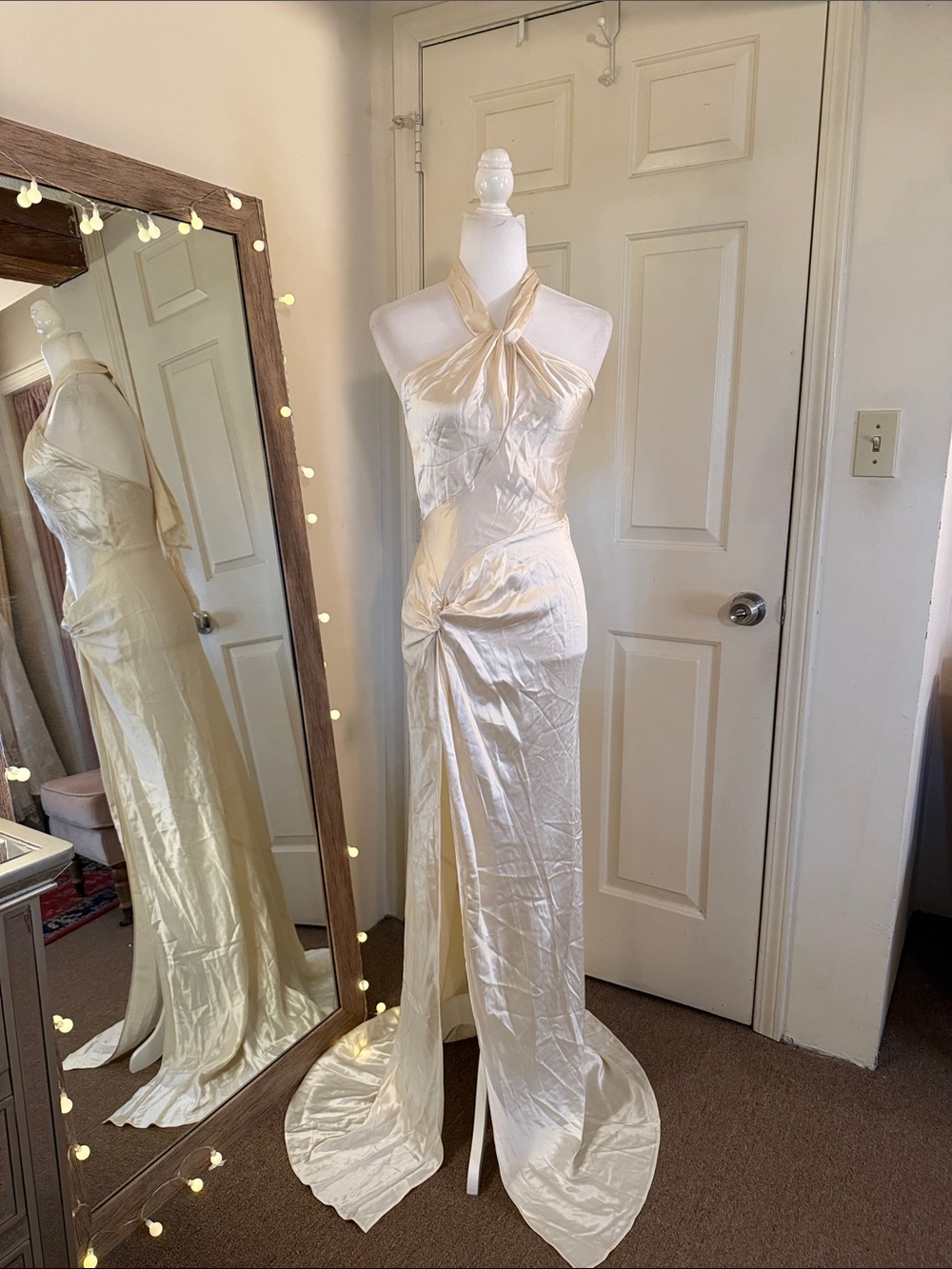 Ronny Kobo Samra Satin Twist-Halter Column Gown - Picture 8 of 15
